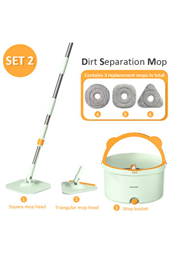 Choice Green SET-2 Dirty Separation Spin Mop Rotating Squeeze Mop With Bucket Hand-free Washing Floor Washi