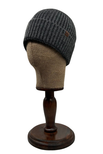 Sofist İstanbul Antracit Unisex Beanie - High Wool and Folded Knitted Beanie with Leather Label Detail