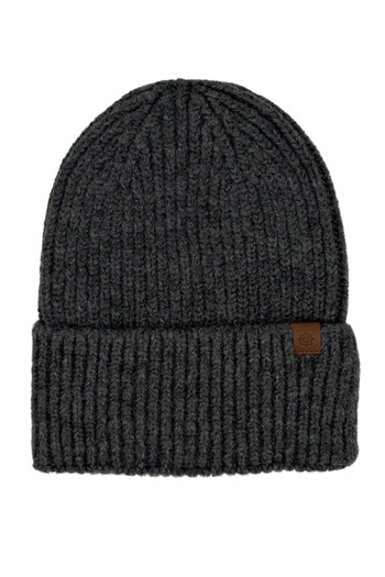 Sofist İstanbul Antracit Unisex Beanie - High Wool and Folded Knitted Beanie with Leather Label Detail