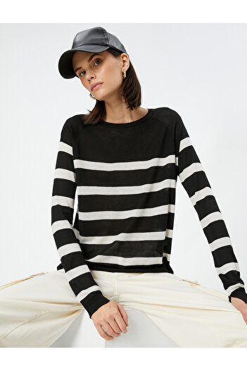 Koton Women's Ecru Striped Sweater
