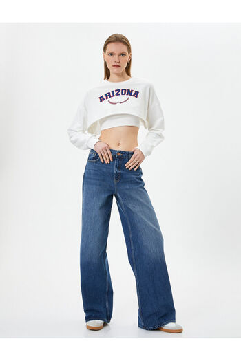 Koton Crop Sweatshirt Printed Crew Neck Long Sleeve