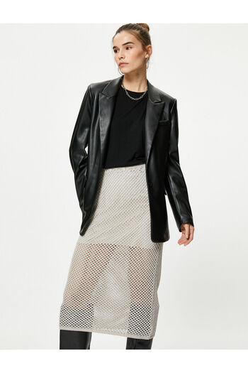Koton Openwork Glitter Midi Knitwear Skirt