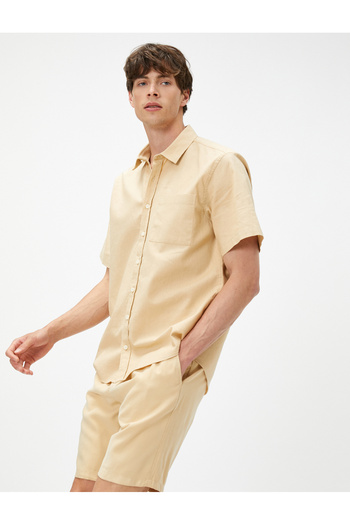 Koton Letní košile s krátkým rukávem Slim Fit Classic s kapsou na límci