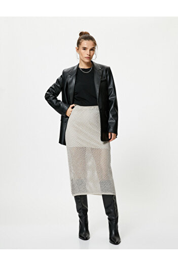 Koton Openwork Glitter Midi Knitwear Skirt