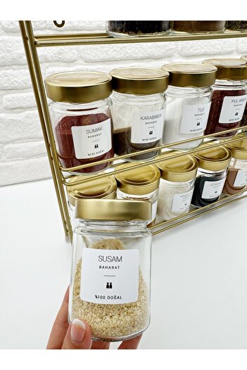 zezedesing Spice Rack Set with Gold Metal Stand 350Cc (15 Pieces Gold Lid)
