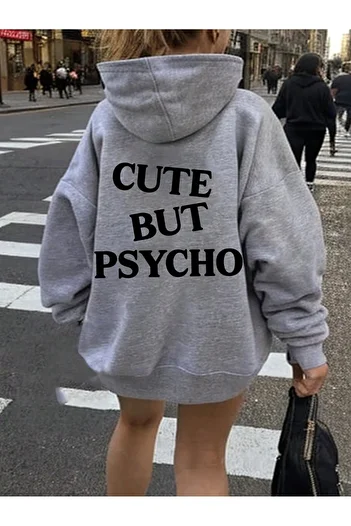 PENTHİLUS Φούτερ με κουκούλα με κουκούλα Psycho Printed Cute Grey Hoodie
