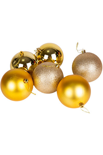 Herdekora Christmas Ball Glitter Matte Glossy Set of 6 Gold 10 Cm.