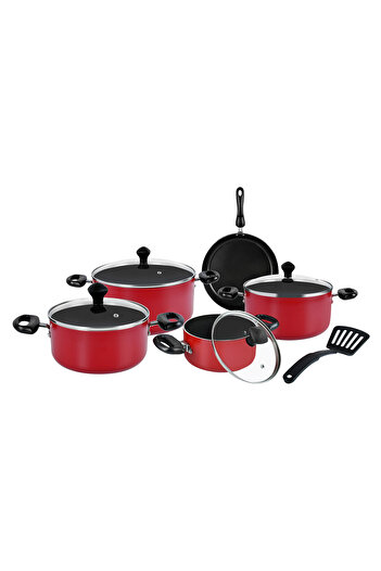 Prestige 10 Pcs Non-Stick Cookware Set  Non Stick Aluminium  – Red
