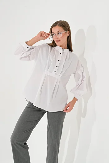 thepery The Pery White Pocketless Regular Fit Cotton Fabric Women's Shirt