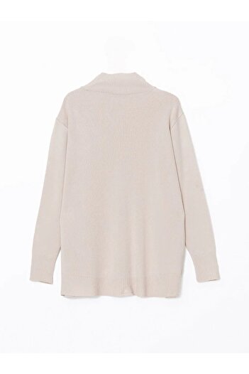 LC Waikiki Lcwaikiki Beige Melange Oversize Knitwear Sweater - Half Turtleneck
