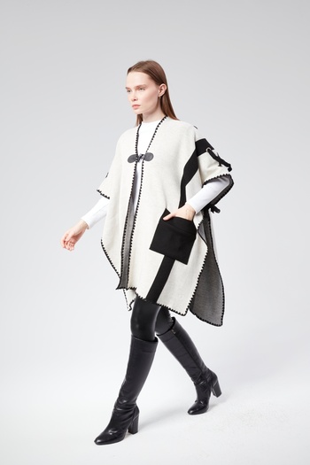 CNR TEKSTİL Bird Eye Detailed Pocket Knit Poncho