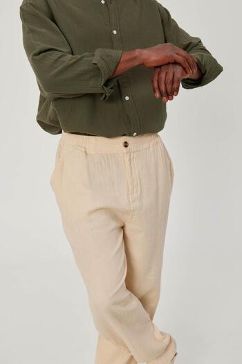 NOMARC Loose Fit Cream Linen Trousers