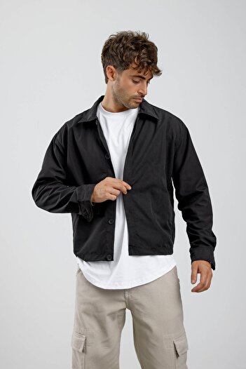 NOMARC Μαύρο Gabardine Seasonal Μαύρο Μπουφάν με κουμπιά