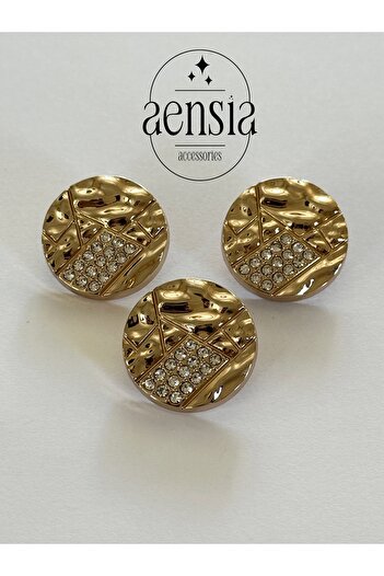 aensia Special Design - Gold Gold Crinkle and Rhinestone Metal Button, 2.29 cm Coat Trench Jacket 3 Pack