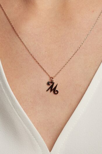Jewelmim M Harfli Kolye 18 Ayar Rose Altın Kaplama Kadın Baş Harfli Gümüş Kolye 925 Ayar Gümüş Harf Kolye