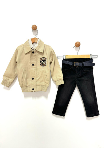 By Cwhr Shirted Belted Boys' Denim Trousers Boys' Linen Seasonal Coat Set Boys' Set