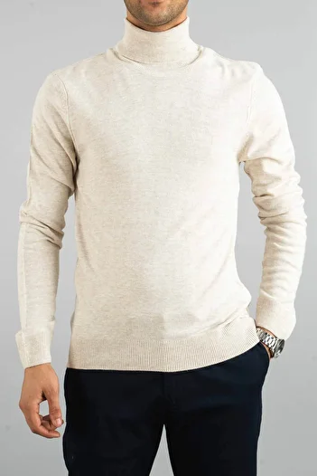bombe Men's Bone Slim Fit Turtleneck Cotton Turtleneck Knitwear Sweater