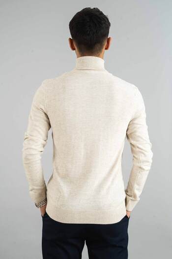 bombe Erkek Kemik Slim Fit Balıkçı Yaka Pamuklu Boğazlı Triko Kazak