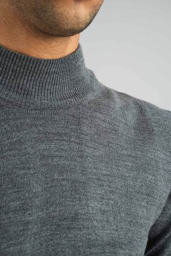 bombe Erkek Antrasit Slim Fit Yarım Balıkçı Yaka Pamuklu Yarı Boğazlı Triko Kazak