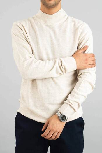 bombe Men's Bone Slim Fit Half Turtleneck Cotton Semi-Toupee Knitwear Sweater