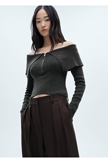 MANGO Woman Sweater with Open Shoulder Zipper