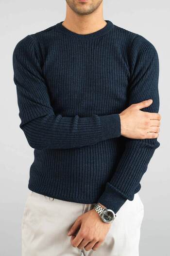 bombe Men's Navy Blue Slim Fit Crew Neck Cotton Knitwear Sweater