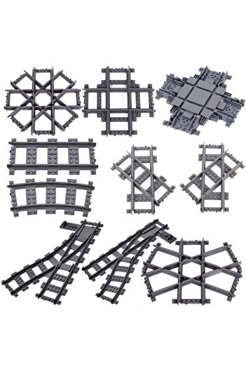 Choice MOC City Train Rail Crossing Flexible Tracks Forked Straight Curved Rails Switch Building Block B...