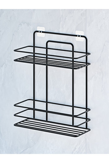 MultiStore Lifetime Stainless Wall Adhesive 2 Layers Bathroom Flat Shampoo Dispenser Organizer Black Tş02