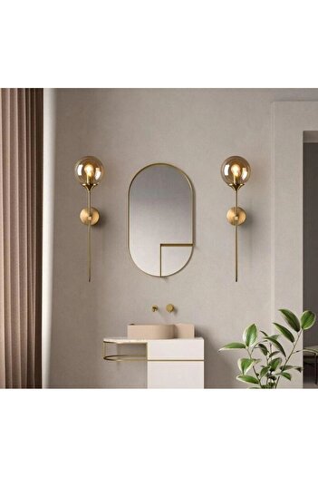 burenze Modern Tasarım Camlı Aplik 1 Adet Elektrikle Çalışır Duvar Camlı Aplik Eskitme Gold Füme Cam