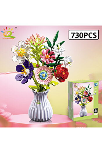 Choice Huiqibao moc flower model building blocks 3d bouquet plants sunflower rose bricks kits kids d...