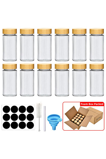 Choice 12pcs 12 pcs Glass Spice Jars with Bamboo Lids Include with Minimalist Spice Labels Stickers Collaps