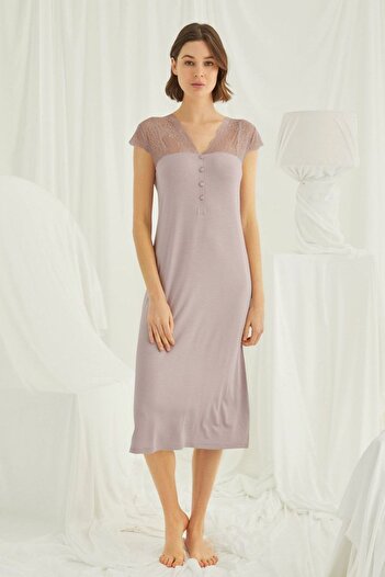 MONAMİSE Monamise Women's Mink Short Sleeve Nightgown 18436