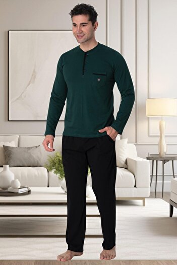 Mecit Pijama Mecit 2904 Green 100% Cotton Men's Plus Size Pajama Set