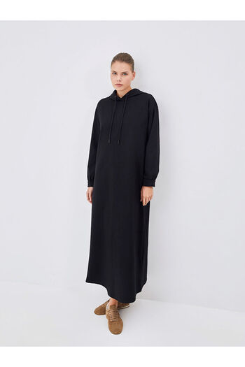 LC Waikiki Black Hooded Oversize Women's Sweatshirt Dress