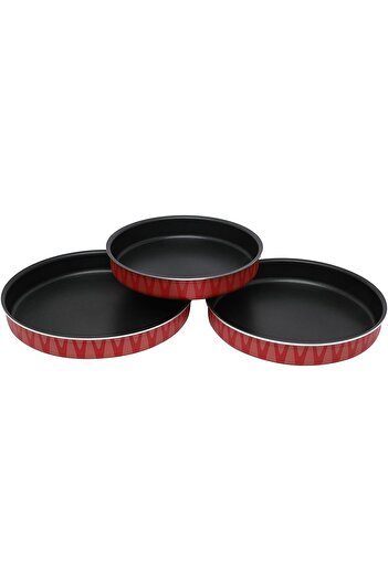 Trust Pro Non Stick Aluminium Round Oven / Baking Tray Set of 3 Pieces , 28cm + 26cm +24cm Red/Black