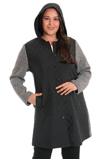 Metpoint Trend42plus Black Quilted Coat with Snap Button