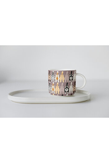 EYBaskı Tasarım White Porcelain Cat Printed Nescafe Cup