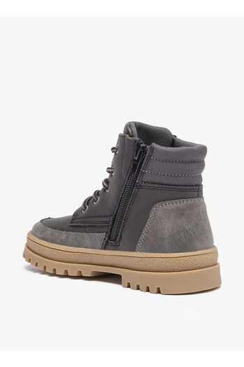 Juniors Panelled Low Ankle Boots with Lace Detail and Zip Closure