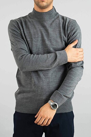 bombe Men's Slim Fit Half Turtleneck Cotton Half Turtleneck Sweatshirt Knitwear Sweater Gray