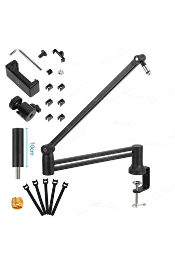 Choice Black Adjustable Microphone Boom Arm Extended Riser with Cable Management Low Profile Mic Arm Gaming