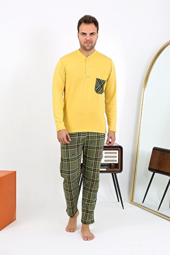 Akbeniz Erkek Uzun Kol Penye Sarı Pijama Takımı 6861