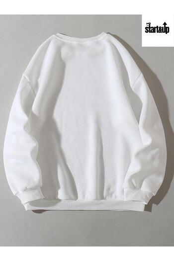 QUEENSTOWN Unisex White Solid Color Oversize Crew Neck Sweatshirt