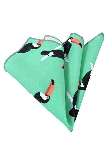 Exve Exclusive Crow Printed Cotton Collar Handkerchief on Green