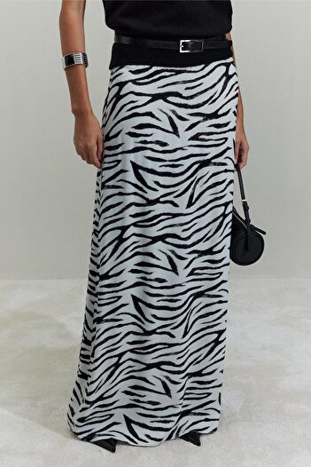 Suud Collection Fehér Zebra Maxi szatén szoknya