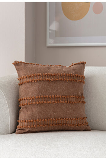 SWITA 43X43 Brown Linen Throw Pillow Polka Dot - Single Decorative Case