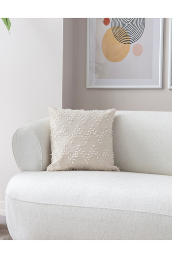SWITA 43X43 Cream Colored Single Decorative Polka Dot - Linen Fabric Throw Pillow Cover