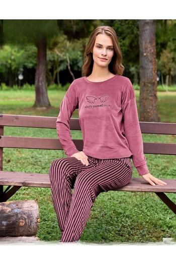 Pijamoni Women's Winter Crew Neck Lycra Velvet Pajamas Set 4210/10- 1 Piece
