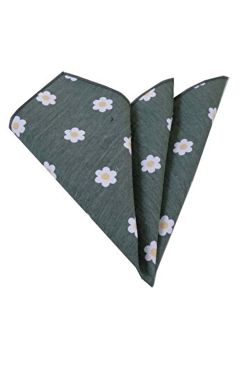Exve Exclusive White Daisy Printed Washable Collar Handkerchief on Green