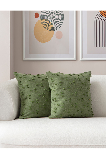SWITA Green Linen Fabric Double Polka Dot - Throw Pillow Cover 43X43
