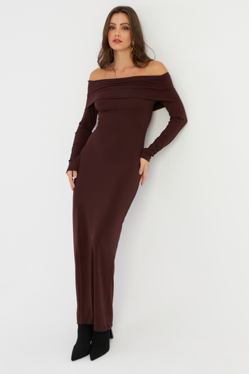 Cool & Sexy Γυναικείο Maxi Φόρεμα Madonna Collar Brown - LIK10
